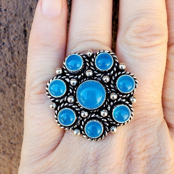 New Blue Chalcedony Adjustable Silver Ring. - Picture 4 of 14